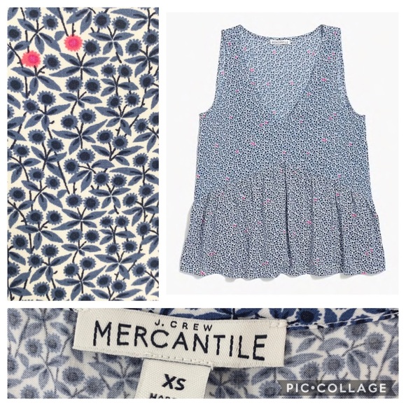 J. Crew Tops - J. Crew Mercantile V-Neck Floral Ruffle Hem Top XS
